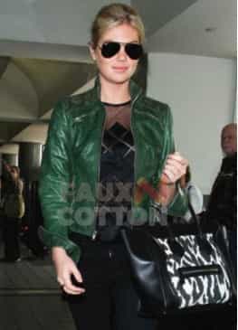Kate Upton Green Leather Jacket
